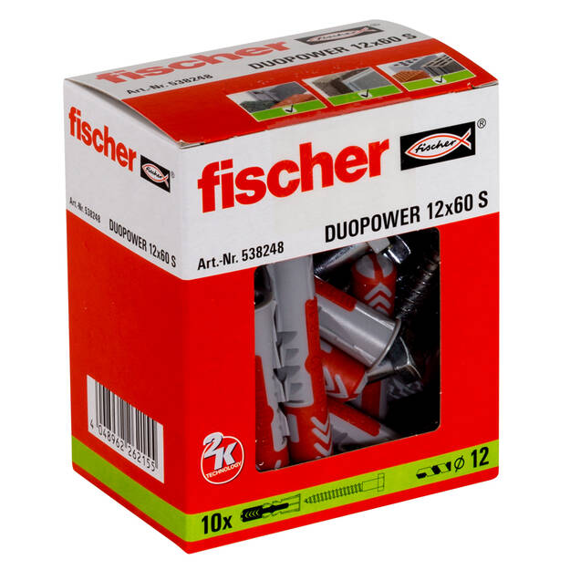 Kołek DUOPOWER Fischer 12x60 S z wkrętem - 10 szt (538248) - Meblownia.pl
