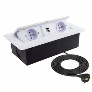 Gniazdo wpuszczane DESIGN LIGHT 2x230V + 2xUSB białe z przewodem