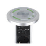 Gniazdo meblowe automatyczne LIFTBOX 3x230V + 2xUSB aluminium z ładowarką indukcyjną  - Meblownia.pl