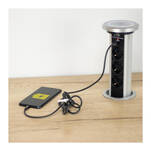 Gniazdo meblowe automatyczne LIFTBOX 3x230V + 2xUSB aluminium z ładowarką indukcyjną  - Meblownia.pl