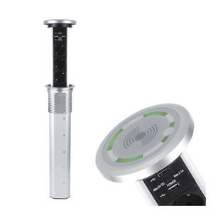 Gniazdo meblowe automatyczne LIFTBOX 3x230V + 2xUSB aluminium z ładowarką indukcyjną 