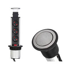 Gniazdo meblowe DESIGN LIGHT LIFTBOX 3x230V inox wysuwane z blatu