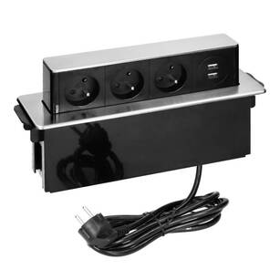 Gniazdo wysuwane z blatu ORNO 3x230V + 2xUSB inox z przewodem OR-GM-9009/B-G