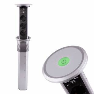 Gniazdo meblowe LIFTBOX 3x230V + 2xUSB aluminium wysuwane z blatu