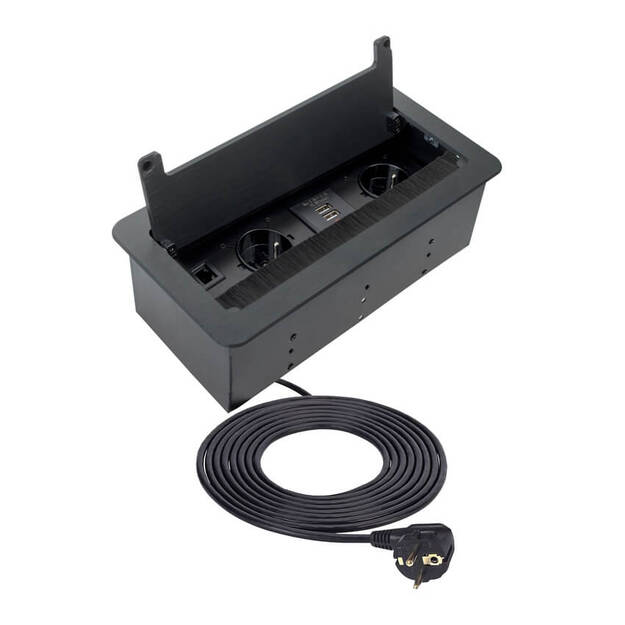  Gniazdo wpuszczane DESIGN LIGHT INBOX 2x230V + USB + RJ45 + HDMI czarne z przewodem - Meblownia.pl