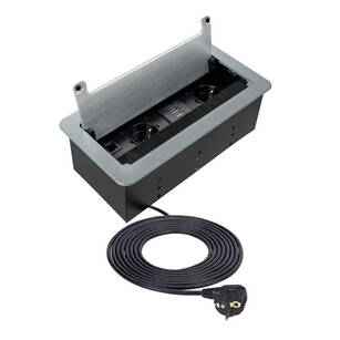  Gniazdo wpuszczane Inbox DESIGN LIGHT 2x230V + USB + RJ45 + HDMI srebrne z przewodem