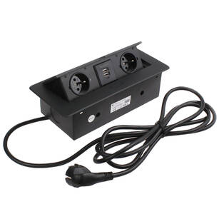 Gniazdo wpuszczane DESIGN LIGHT 2x230V + 2xUSB czarne z przewodem