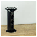 Gniazdo meblowe automatyczne LIFTBOX 3x230V + 2xUSB czarne z ładowarką indukcyjną - Meblownia.pl