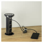 Gniazdo meblowe automatyczne LIFTBOX 3x230V + 2xUSB czarne z ładowarką indukcyjną - Meblownia.pl