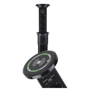 Gniazdo meblowe automatyczne LIFTBOX 3x230V + 2xUSB czarne z ładowarką indukcyjną