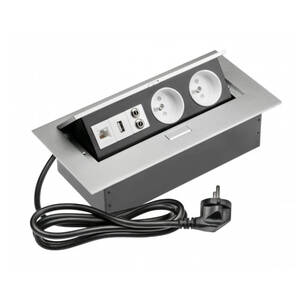 Gniazdo blatowe GTV (2x230V + 2xUSB  + RJ45 + 2xwtyk audio) aluminium AE-PBC2GU-53