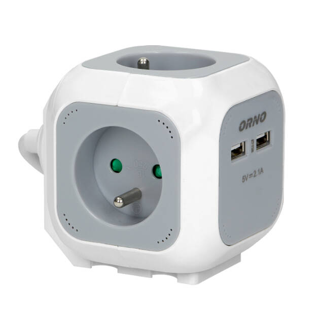 Przedłużacz kostka ORNO 4x2P+Z 2xUSB szary - przewód 1,4 m OR-AE-13144 - Meblownia.pl