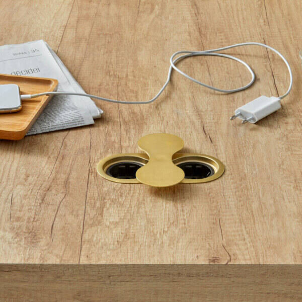  Gniazdo wpuszczane w blat TWIST ELIPSA 2x230V złote - Meblownia.pl