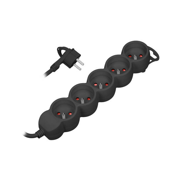 Przedłużacz bez wyłącznika ORNO 5x2P+z czarny - przewód 3 metry OR-AE-13149/B/3M - Meblownia.pl