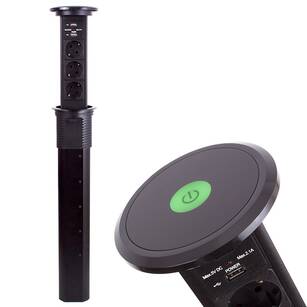 Gniazdo meblowe LIFTBOX 3x230V + 2xUSB czarne wysuwane z blatu