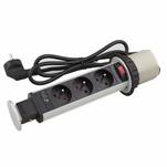 Okrągłe gniazdo wpuszczane w blat GTV 3x230V aluminium - Meblownia.pl