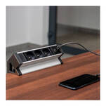 Przedłużacz nablatowy DESIGN LIGHT DESK BOX aluminium 3x230V + 2xUSB DESKBOX-ALU-3FR-U-2-01 - Meblownia.pl
