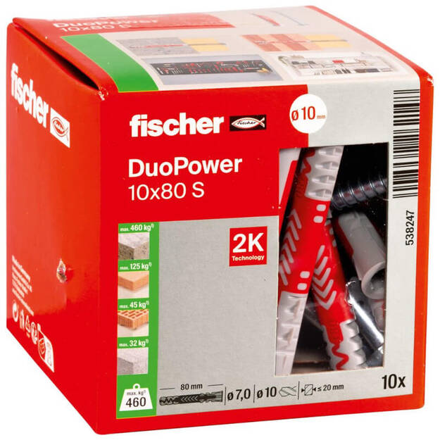 Kołek DUOPOWER Fischer 10x80 S z wkrętem - 10 sztuk (538247) - Meblownia.pl