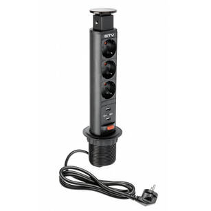 Gniazdo meblowe GTV 3xSchuko + 2xUSB czarny AE-BPW3S60U-20