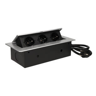 Gniazdo wpuszczane w blat ORNO 3x2P+Z srebrne z przewodem OR-AE-1337/G