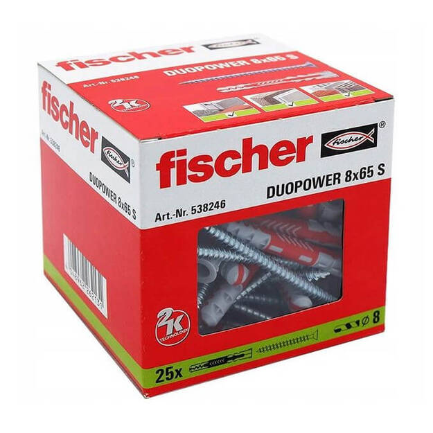 Kołek FISCHER DUOPOWER 8x65 S z wkrętem - 25 szt (538246) - Meblownia.pl