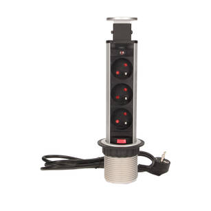 Gniazdo meblowe ORNO 3x2P+Z wysuwane z blatu z przewodem - srebrne OR-AE-1347