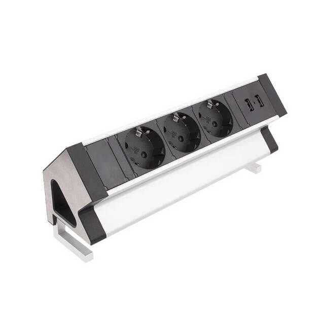Przedłużacz nablatowy DESIGN LIGHT DESK BOX aluminium 3x230V + 2xUSB DESKBOX-ALU-3DE-U-2-01 - Meblownia.pl