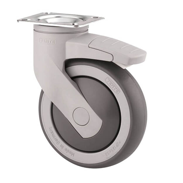 Kółko meblowe obrotowe TENTE fi 100 mm 100kg szare z hamulcem - Meblownia.pl