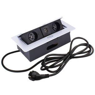 Gniazdo wpuszczane DESIGN LIGHT 2x230V + 2USB aluminium z przewodem