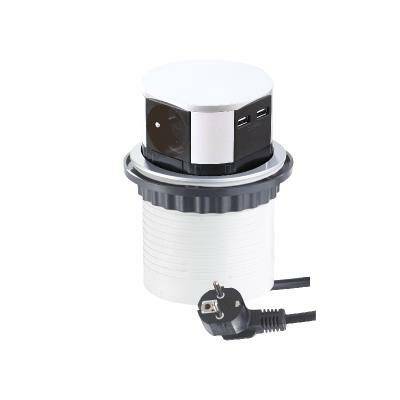 Gniazdo meblowe DESIGN LIGHT TETRABOX wpuszczane 3x230V + 2USB aluminium - Meblownia.pl