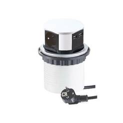 Gniazdo meblowe DESIGN LIGHT TETRABOX wpuszczane 3x230V + 2USB aluminium