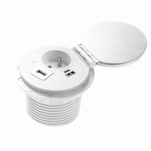 Gniazdo meblowe GTV CHARGER PLUS białe 1x230V + USB A+C (wymienne końcówki USB-A,HDMI,RJ45) 