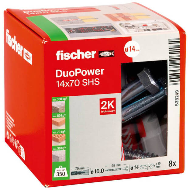 Kołek DUOPOWER Fischer 14x70 S z wkrętem - 8 sztuk (538249) - Meblownia.pl