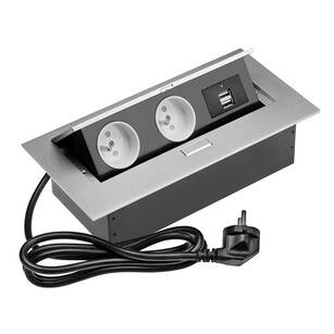 Gniazdo blatowe GTV 2x230V + 2xUSB aluminium