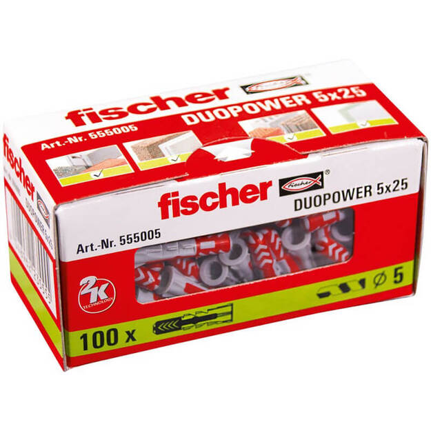 Kołek DUOPOWER Fischer 5x25 - 100 sztuk (555005) - Meblownia.pl