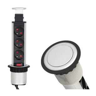 Gniazdo meblowe DESIGN LIGHT LIFTBOX 3x230V aluminium wysuwane z blatu