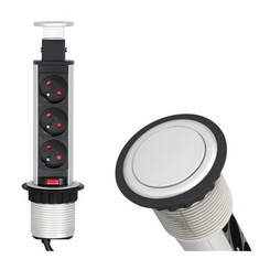 Gniazdo meblowe DESIGN LIGHT LIFTBOX 3x230V aluminium wysuwane z blatu