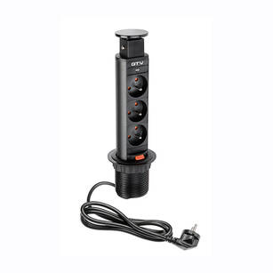 Gniazdo meblowe GTV 3x230V czarne wysuwane z blatu AE-BPW3U60-20