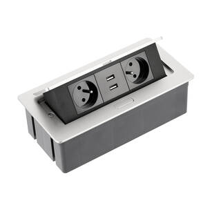 Gniazdo wpuszczane SOFT GTV 2x230V + 2xUSB aluminium