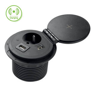 Gniazdo meblowe GTV CHARGER PLUS czarne 1x230V + USB A+C (wymienne końcówki USB-A,HDMI,RJ45) 