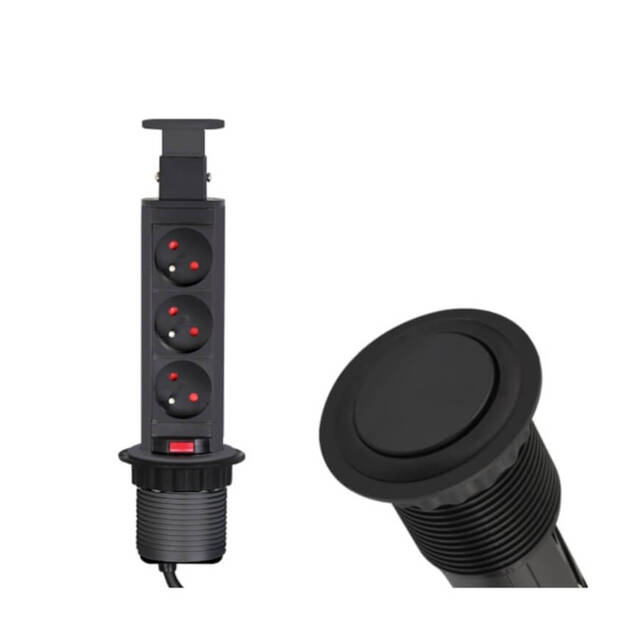 Gniazdo meblowe DESIGN LIGHT LIFTBOX 3x230V czarny wysuwane z blatu - Meblownia.pl