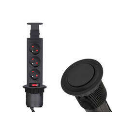 Gniazdo meblowe DESIGN LIGHT LIFTBOX 3x230V czarny wysuwane z blatu