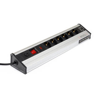 Przedłużacz biurkowy GTV MULTI 6x230V + 2 USB aluminium