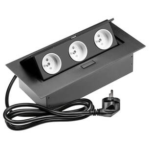 Gniazdo wpuszczane GTV 3x230V czarne z przewodem