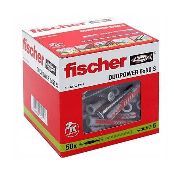 Kołek DUOPOWER Fischer 6x50 S z wkrętem - 50 szt (538245) - Meblownia.pl